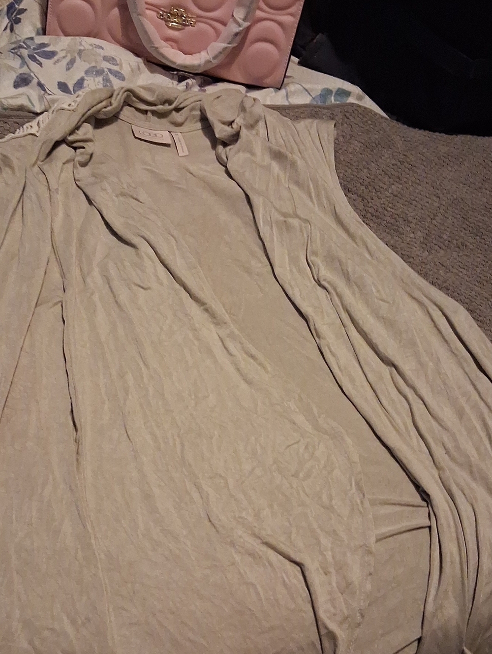 LOGO by Lori Goldstein Light Taupe Open Hooded Cardigan